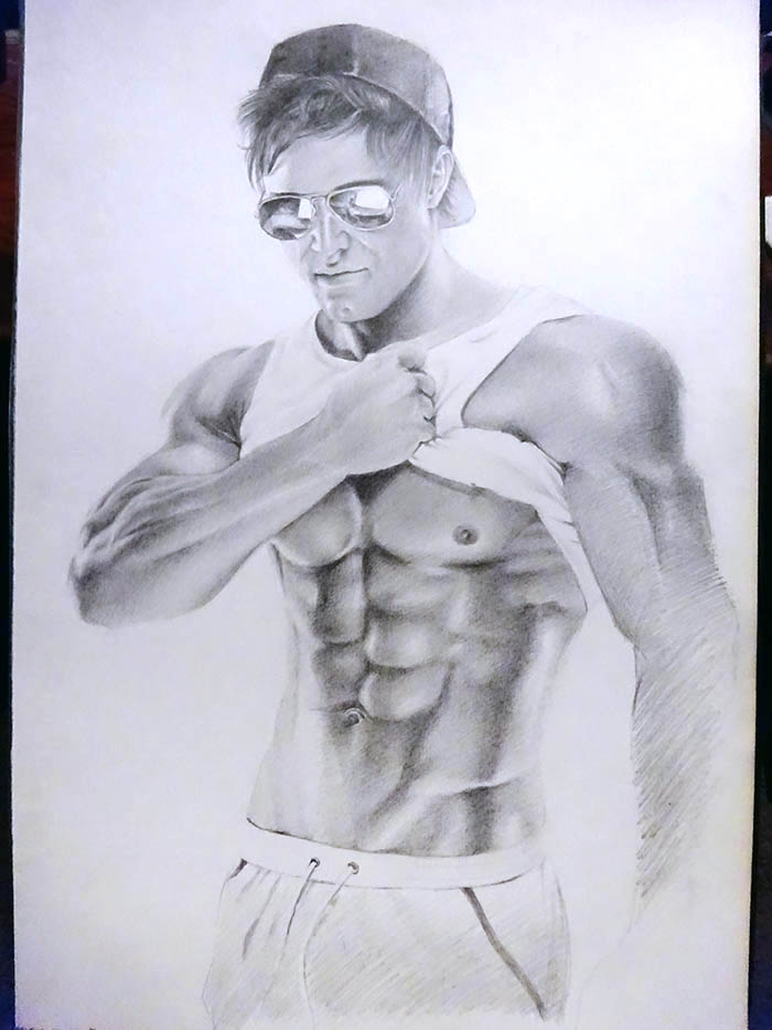 鉛筆画で描く人物・男性筋肉３：イラスト