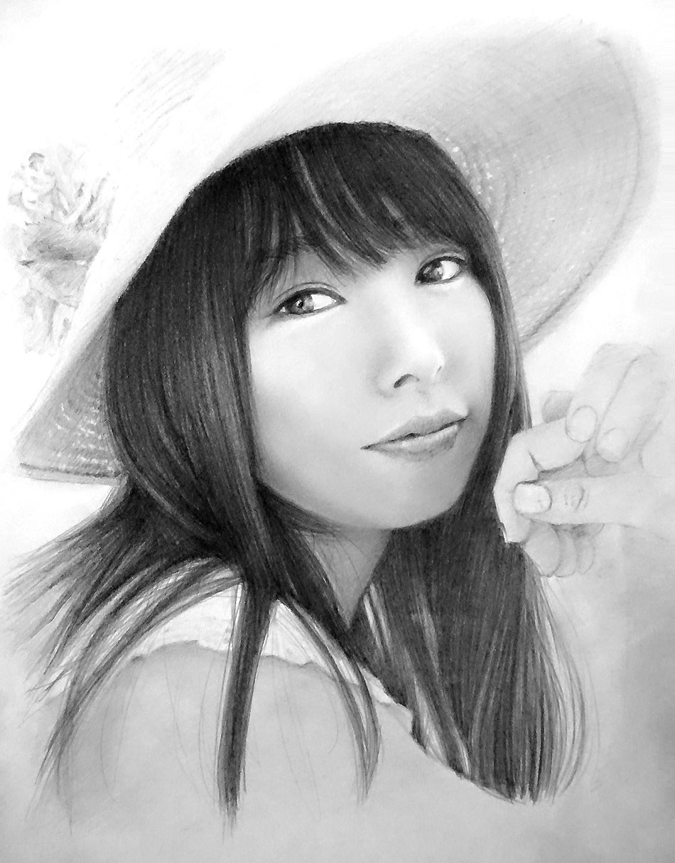 鉛筆画入門！ 美少女系アイドル顔の女性人物画：イラスト：桜井日奈子