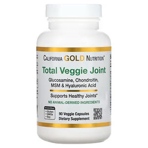 California Gold Nutrition（カリフォルニアゴールドニュートリション）, Total Veggie Joint（トータル ベジージョイント）サポート成分、グルコサミン、コンドロイチン、MSM（メチルスルフォニルメタン）、ヒアルロン酸配合、ベジカプセル90粒 