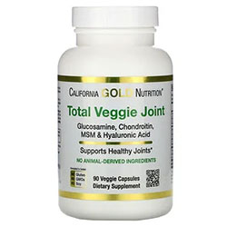 California Gold Nutrition（カリフォルニアゴールドニュートリション）, Total Veggie Joint（トータル ベジージョイント）サポート成分、グルコサミン、コンドロイチン、MSM（メチルスルフォニルメタン）、ヒアルロン酸配合、ベジカプセル90粒 
