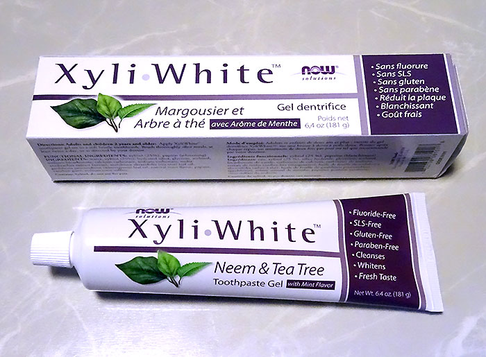 ホワイトニング歯磨き粉：Now Foods　XyliWhite（キシリホワイト）歯磨きジェル、ニーム＆ティーツリー フッ化物無添加