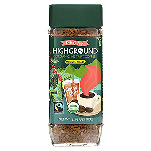 Highground Coffee, オーガニックインスタントコーヒー、ミディアム、カフェインなし、3.53オンス (100 g) 