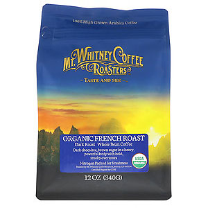 Mt. Whitney Coffee Roasters（マウントホイットニーコーヒーロースター）, オーガニックフレンチロースト、ダークロースト、全豆コーヒー、340g（12オンス） 