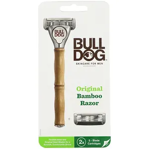 Bulldog Skincare For Men（ブルドッグスキンケアフォーメン）, オリジナル竹製カミソリ、5枚刃カートリッジ2個入り 