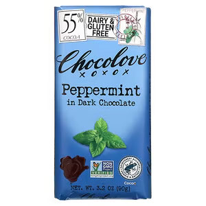 Chocolove（チョコラブ）, ペパーミント入りダークチョコレート、ココア55％、90g（3.2オンス）