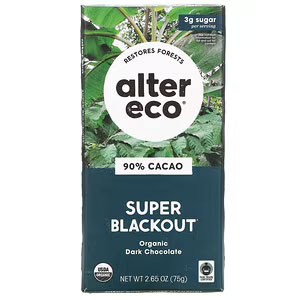 Alter Eco（アルターエコ）, Organic Dark Chocolate Bar, Super Blackout, 90% Cacao, 2.65 oz (75 g) 