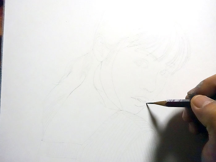 鉛筆画入門！女性の色鉛筆画の描き方、テクニックと手順：イラスト