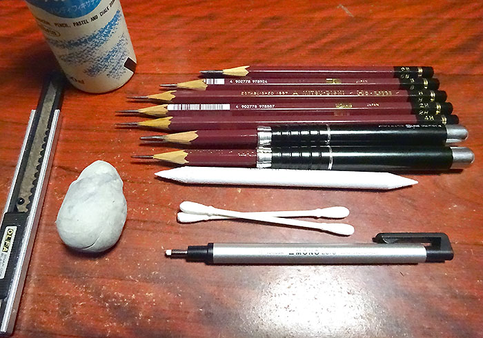 今回使用した鉛筆、道具や画材