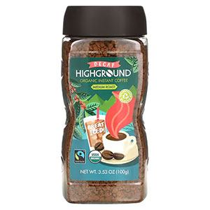 Highground Coffee（ハイグラウンドコーヒー）, オーガニックインスタントコーヒー、ミディアム、カフェインなし、3.53オンス (100 g) 