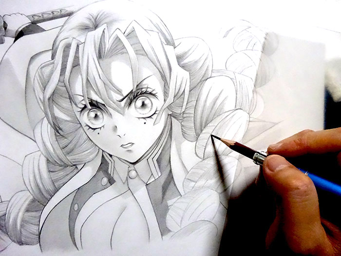鉛筆画入門！「かわいい女性剣士」アニメ絵の描き方と手順：イラスト