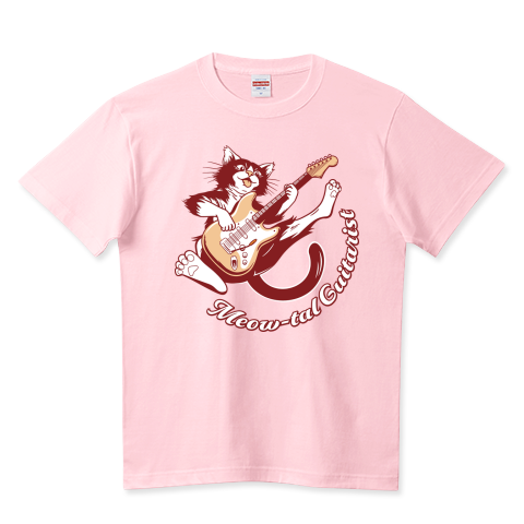 ギターをかき鳴らしてジャンプするロック猫_クラシック_茶