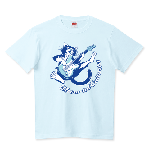 ギターをかき鳴らしてジャンプするロック猫_クラシック_青