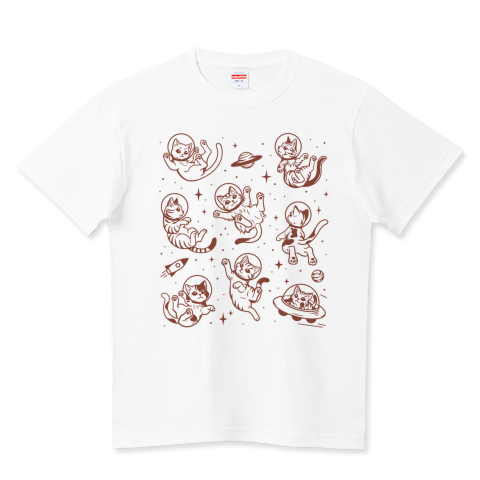 宇宙服でふわふわ集まる猫の集会_ブラウン_白