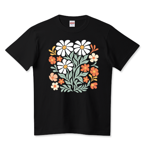 風に揺れる手描き草花模様_黒