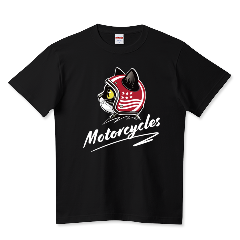 レトロヘルメットで決めた猫の横顔_シンプル版_黒_レッド