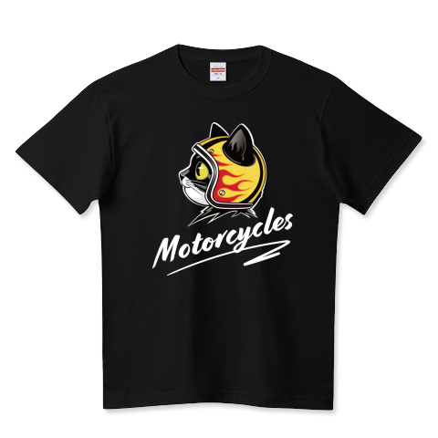 レトロヘルメットで決めた猫の横顔_シンプル版_黒_イエロー