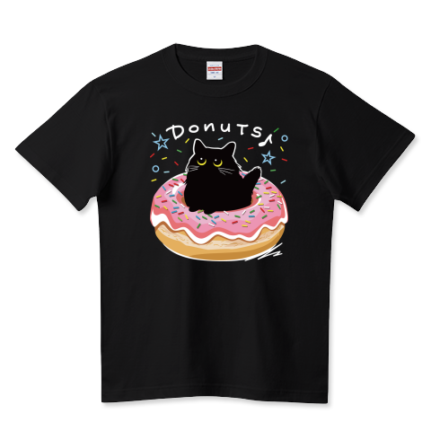 ドーナツの穴にちょこんと黒猫_ピンク_黒