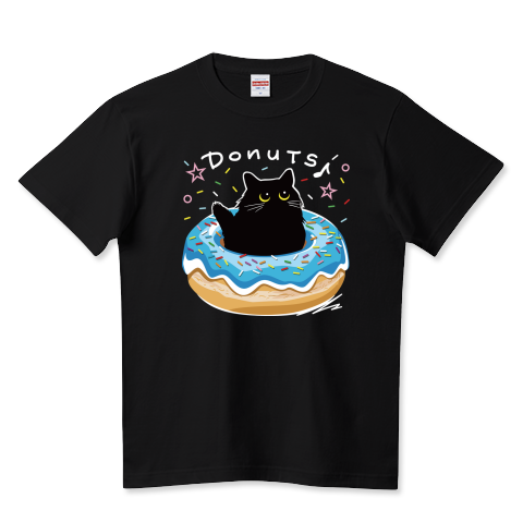 ドーナツの穴にちょこんと黒猫_ブルー_黒