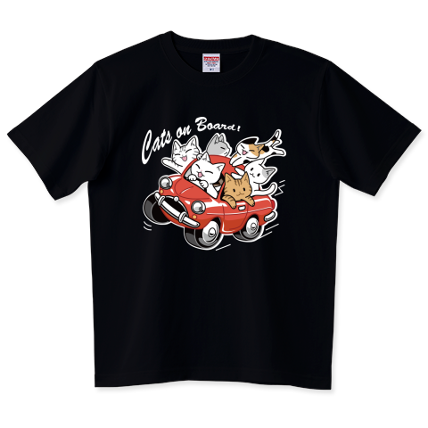 猫が車でにぎやかドライブ!運転中!_レッド_黒